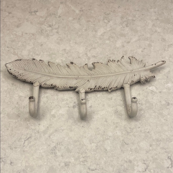 Other - Rustic Cast Iron Feather Wall Hook, Cream Color